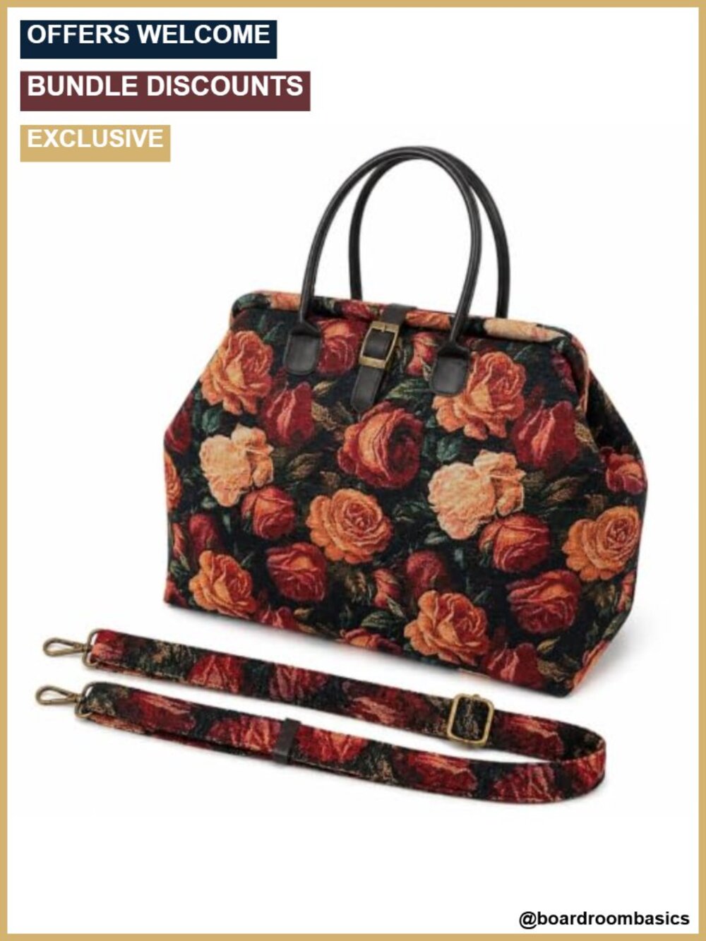 Vintage Floral Large Capacity Tapestry Weekender Travel Bag for Women,